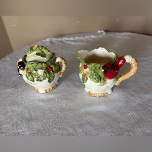 Festive Ceramic Creamer and Sugar Set